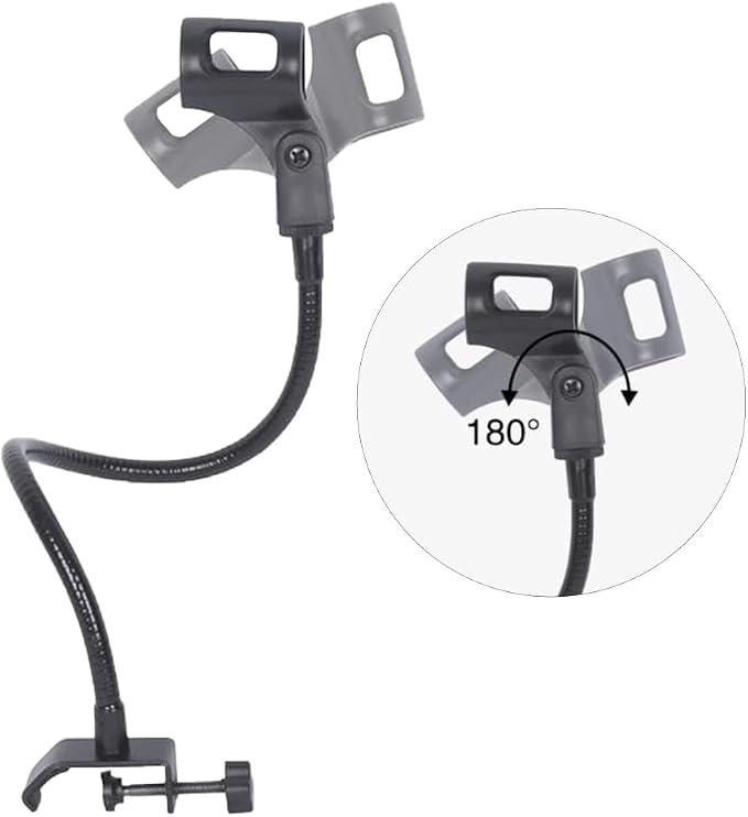 UXELY Microphone Arm Stand, Podium Mic Stand, Adjustable Gooseneck Arm Mic Stand with Desk Table Mounting Clamp for Podcast, Meetings, Lectures(Black)
