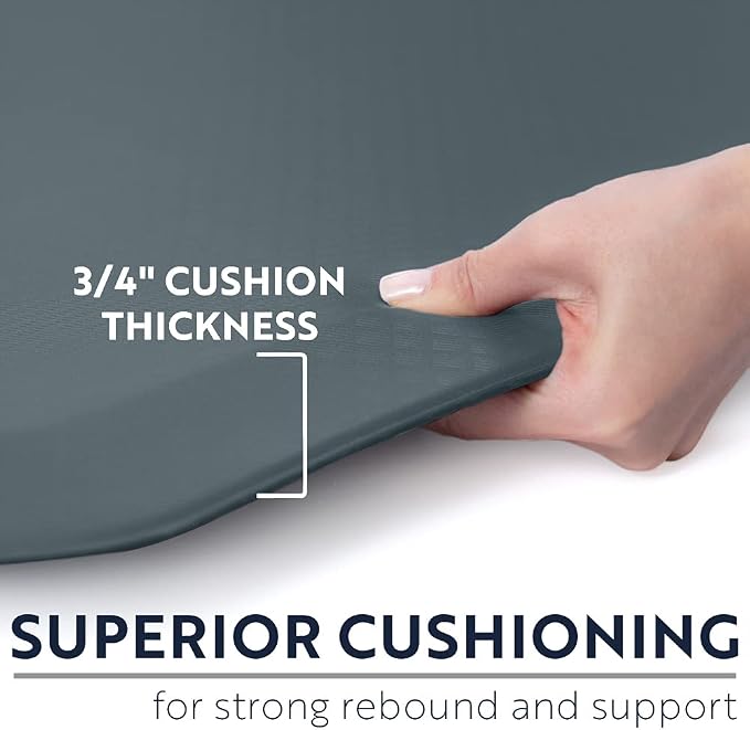 KANGAROO Anti Fatigue Mats for Kitchen Floor, 70x24, Reduce Foot, Knee Pressure, 3/4 Inch Thick Cushioned Ergonomic Mat, Waterproof Comfort Rug for Under Sinks, Standing Desk, Store Floors, Charcoal