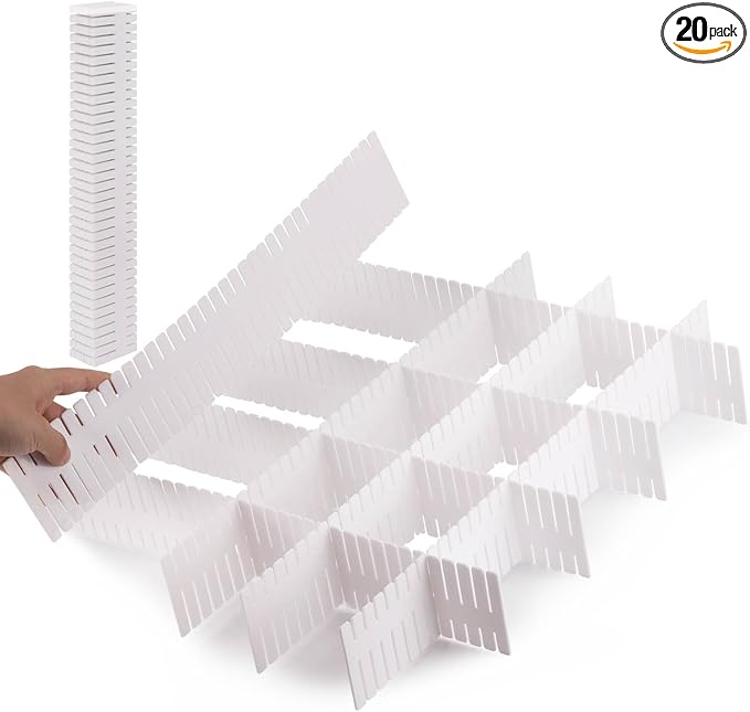20Pcs Drawer Organizer Dividers 17"x2.8" Adjustable Storage Organizer Separator for Socks, Underwear, Makeup, Kitchen, Dresser