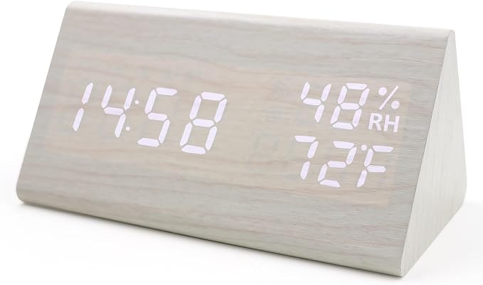 Wooden Digital Alarm Clocks for Bedrooms - Electric Desk Clock with Large Numbers, USB Port, Loud Alarm for Heavy Sleepers, Adjustable Volume, Dimmer, Snooze, DST, Wood Décor, Adapter Powered