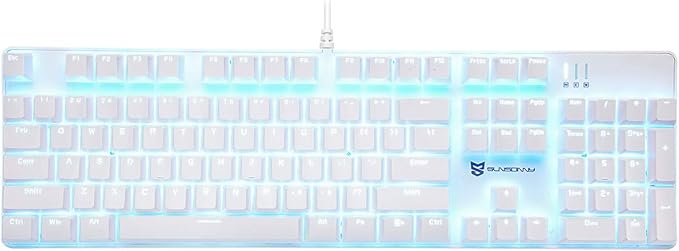 Merdia Hot Swappable 104 Keys Full Size Mechanical PC Gaming Keyboard | Blue Switch White Mechanical Wired Computer Keyboards | LED Backlit 104 Keys US Layout Light Up Wired Gaming Keyboard