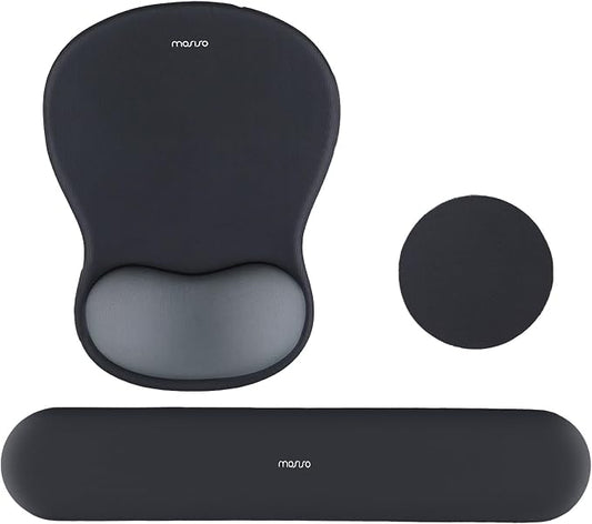 MOSISO Wrist Rest Support for Mouse Pad&Keyboard Set, Slate Gray | Curved Ergonomic Mousepad&Coaster Non-Slip Base Home/Office Pain Relief&Easy Typing Cushion with Soft Cloth&Silicone Lining
