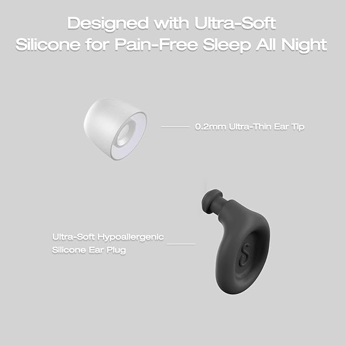 Soundary Ear Plugs for Sleep, Supportive Silicone Noise Cancelling Earplugs for Side Sleepers, Medium-Firm Fit, 26dB (SNR) Noise Reduction Earbuds for Travel, Focus, Tinnitus Relief (White, One Size)