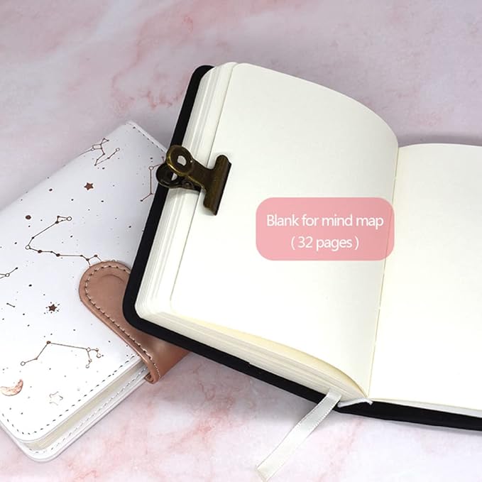 A6 Undated Daily Planner Starry Sky Journal Monthly & Daily Planner Small Diary Agenda, Self-filling Date,Mini Soft Pu Leather Cover, Size 64K 4.1" * 5.5" (White)