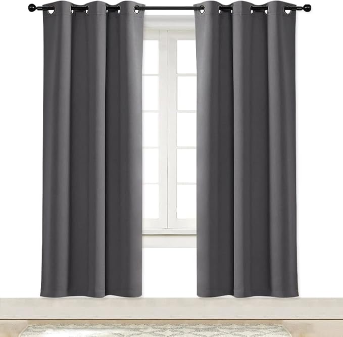 NICETOWN Blackout Curtain Blind for Bedroom Thermal Insulated Grommet Blackout Room Darkening Drape/Drapery (Single Panel, W42 x L72 inches, Grey/Gray)