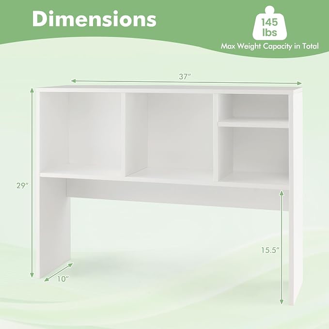 Tangkula Desktop Bookshelf, Countertop Storage Hutch with 4 Shelves for Computer Desk, Desktop 2-Tier Display Rack, Multipurpose Wood Desktop Hutch Storage Organizer for Dorm Office Home (White)