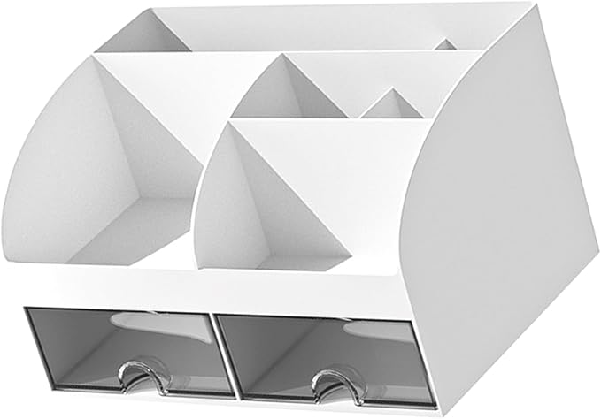 POCREATION Office Desk Organizer Desktop Storage Box Multifunctional Drawers with Transparent Design for Stationery Calculator Sticky Notes (White)