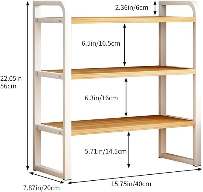 Office Desk Shelf Organizer, Wood Desktop Bookshelf Supplies Storage Rack, Shelf for Top of Desk and Dresser and Cubicle Decor Aesthetic Bookshelf (Black Wood-three Tier, 15.75 Lx7.87 Wx22.05 H)