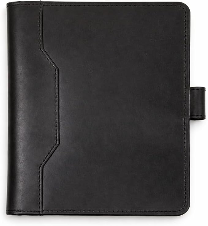 Leather Junior Padfolio 5x8, Small Bifold Business Portfolio Folder for Men & Women, Compact Legal Pad Holder with Pen Loop, Card Holder with Document Pocket, Interview Organizer (Black)
