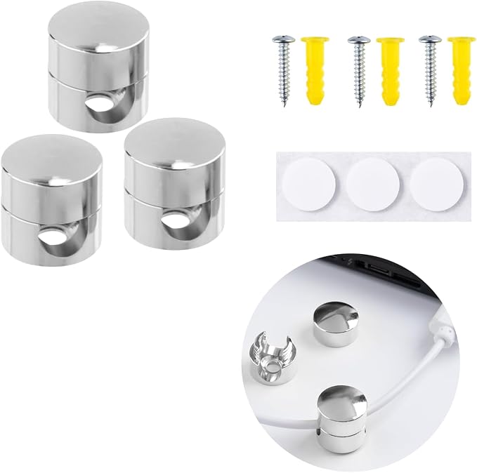 3 Sets Charger Cord Holder, Silver Metal Adhesive Cable Management Clips,Adjustable Cable Anchor Holders,Wire Organizer for Desk, Wall Hook, Home, Office,Bedside Table