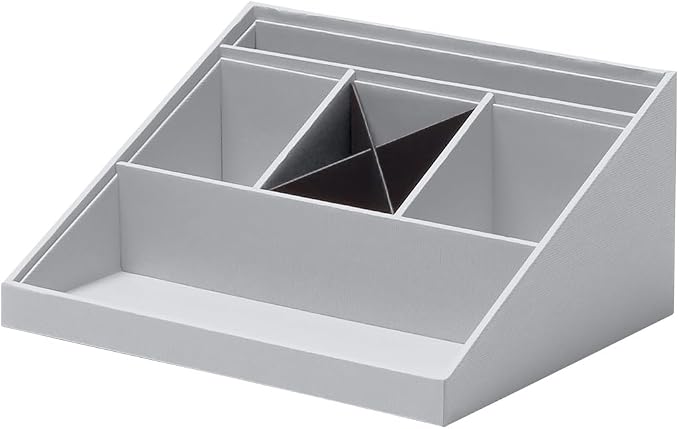 Rössler SOHO desk organiser | Multifunctional desk accessory with 6 compartments | Ideal as an office organiser, pen holder or filing system | Space-saving & hand-glued | Colour: Stone Grey