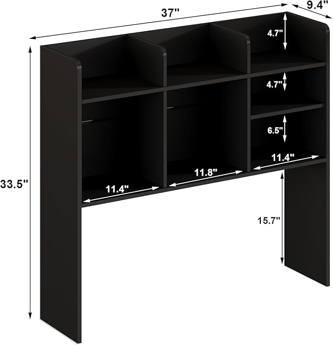 ChooChoo Desk Hutch Dorm, Desktop Bookshelf with 7 Shelves | Desktop Shelf, Bookshelf Storage for College Dorm Office Home, Black