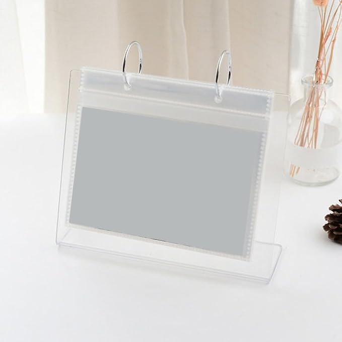 Tabletop Flip Photo Frame Photo Album 68 Pockets Desk Calendar Album Poster Frame Acrylic Display Sign Holder Ornaments for Home/Office Desk, 6.61x5.31in