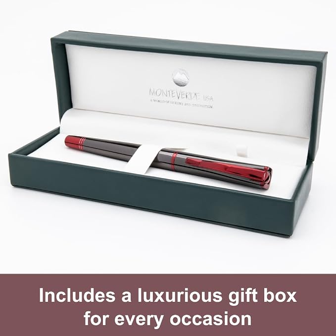 Monteverde USA Impressa Fountain Pen Gun Metal with Red Trim - Stub Point - JoWo German Nib