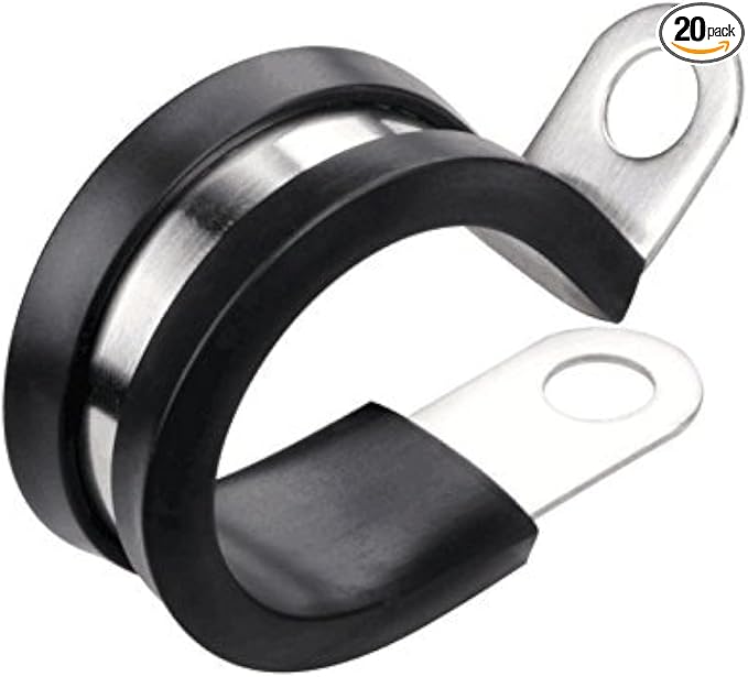 LOKMAN 20 Pack 1/2 Inch Stainless Steel Cable Clamp, Rubber Cushioned Insulated Clamp, Conduit Wire Holder Strap Clips for Tube, Pipe or Wire Cord Installation