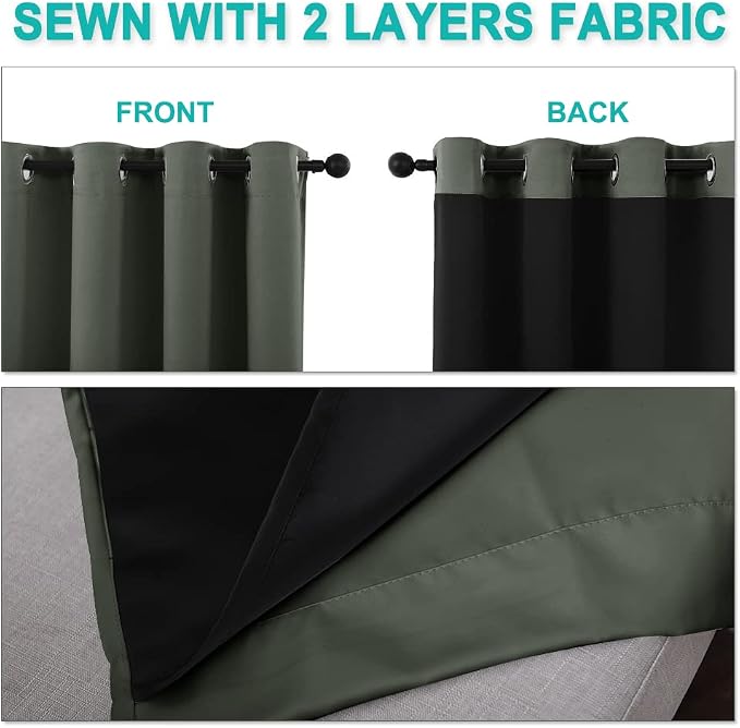 NICETOWN 100% Blackout Curtains 86 inches Long, Pair of Energy Smart & Noise Blocking Out Drapes for Baby Room Window, Thermal Insulated Guest Room Lined Window Dressing(Dark Mallard, 55 inches Wide)