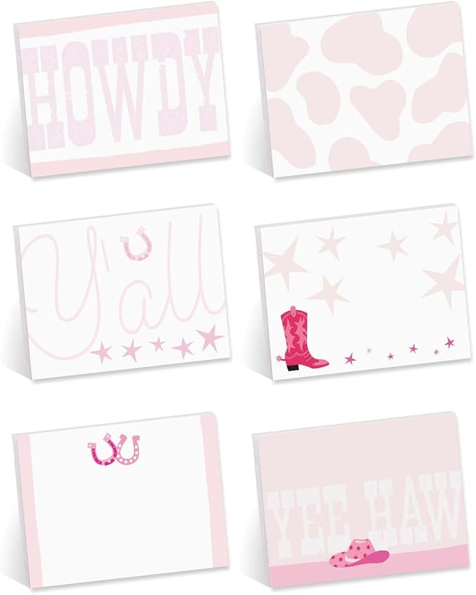 Cute Pink Cowgirl Themed Sticky Note Pads / 4" x 3" Repositionable Trendy Western Sticky Notes / 50 Sheets Per Pad/Set of 6 Retro Designs/Made in USA