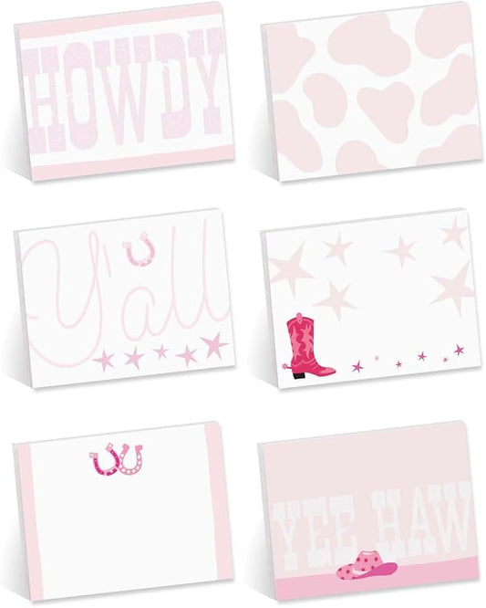 Cute Pink Cowgirl Themed Sticky Note Pads / 4" x 3" Repositionable Trendy Western Sticky Notes / 50 Sheets Per Pad/Set of 6 Retro Designs/Made in USA