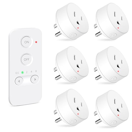 NineLeaf Remote Timer Switch, 500FT Long Range Wireless Plug in Light Switch, Easy Setup Remote Outlet, Programmable On/Off Control for Fans, Lights, Household Appliances,1Remote 6Outlets