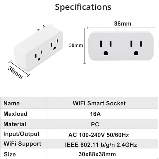 Ewelink 16a WiFi Smart Plug, App Remote Control Timer Outlet Power Socket with 2.4Ghz Wireless Switch, 2-in-1 Compact Design, Compatible with Alexa,Google Home, SmartThings