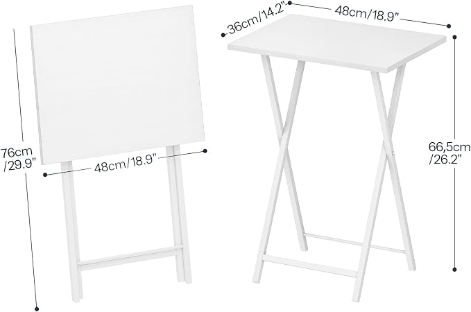 HOOBRO Folding TV Tray Tables, Set of 2 Side Table for Small Space, Industrial Snack Tables for Eating at Couch, Stable Metal Frame, Easy Assembly, Space Saving, White WW25BZ01N1