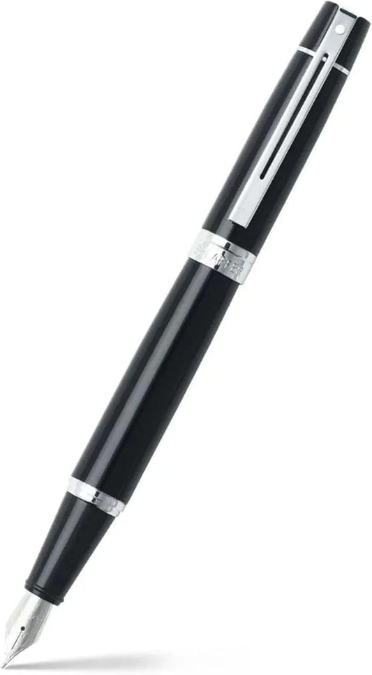 Sheaffer 300 Glossy Black Fountain Pen with Chrome-Plated Trim and Fine Nib