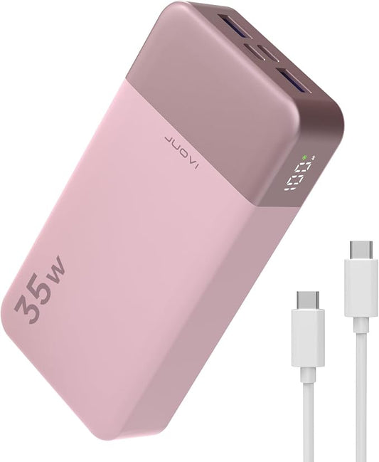 JUOVI Power Bank 35W 20000mAh Portable Charger Fast Charging，PD 3.0 QC 4.0 Phone Charger with LED Display, Travel Battery Pack 2 USB C 2 USB A Ports for iPhone 16/15/14 Series, Galaxy, iPad