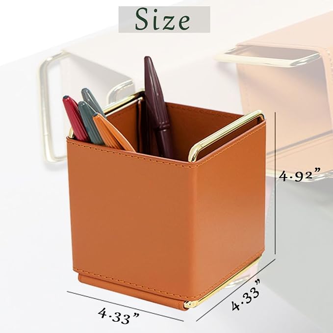 PU Leather Desktop Organizer for Pens, 4.3" Compact Size Grey | Cotroller, Keys, Glasses, Makeup Brushes Holder, Multipurpose Table Caddy Storage for Office & Home Decor