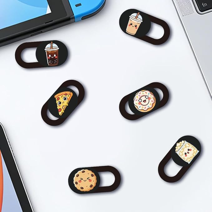 6Pcs 6 Styles Food Theme Camera Cover Slide Sticker 0.04 Inch Privacy Guard Accessories, Computer Camera Cover Cute Protector Blocker for Desktop Loptop Tablet Notebook Mini PC Office Use