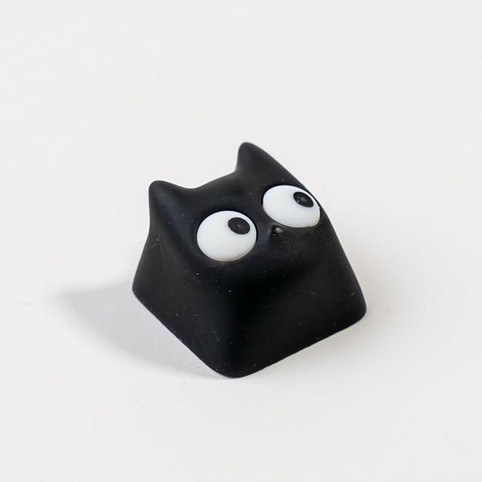 Artisan Cat Keycap, Black Surprised Cat Handmade Resin, 1U Size MX Switch Compatible Decorative Keycap for Gaming and Typing (MMK-HM)