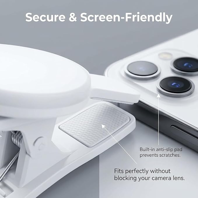 2Pcs Mini LED Ring Light for Phone, Rechargeable Clip On Selfie Light, Portable Adjustable Brightness LED Lighting for Video Recording, Compatible with iPhone, iPad, Laptop (White)