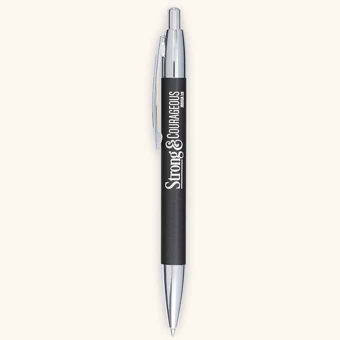 Christian Art Gifts Scripture Clip Medium Ballpoint Black Ink Pen in Box for Men: Strong & Courageous - Joshua 1:9 Inspirational Bible Verse, Journaling, Writing & Notetaking, Charcoal Gray/Silver