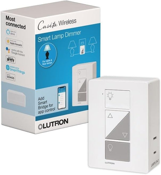Lutron Caseta Plug-In Smart Lamp Dimmer Switch (Lutron Hub Required), Smart Light Switch Dimmer for Floor & Table Lamps, LED Lights, White (PD-3PCL-WH)