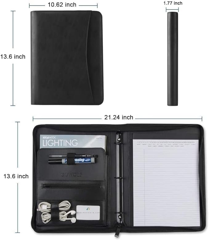 【2 Pack】 Padfolio Resume Portfolio Folder,OOWOLF PU Leather Professional with Round Ring Binder 8.5 x 11 Inch Writing Pad Tablet Sleeve Interview Document Organizer Business Card Holder Case