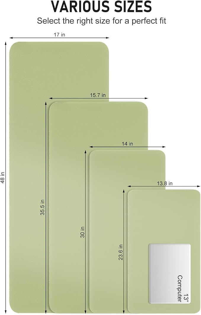 Desk Pad, 48" x 17" PU Leather Non-Slip Desk Mat Large Mouse Pad for Desktop, Waterproof Laptop Computer Writing Mat for Office, Home, Work, Gaming, Green