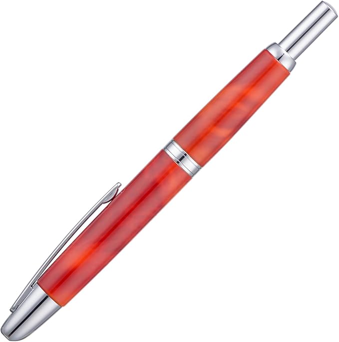 Jinhao 10 Press Fountain Pen with Box, Volcanic Red Retractable Medium Nib with Ink Converter Set (Silver Clip)
