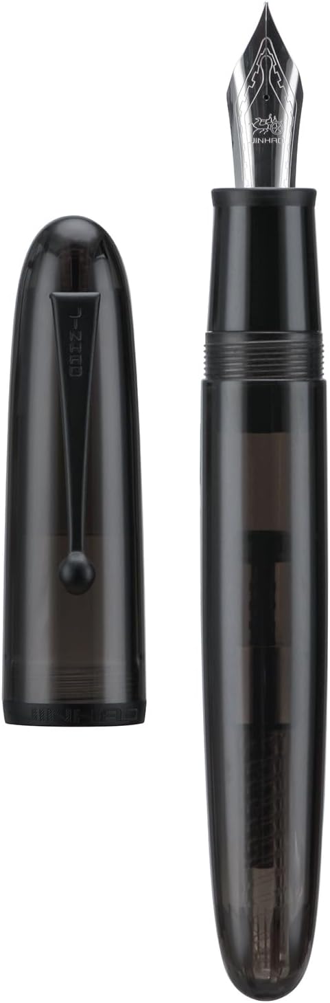 Jinhao 9019 Fountain Pen Dadao Series Transparent Matte Black Acrylic Silver Trim #8 Extra Fine Point with Large Converter