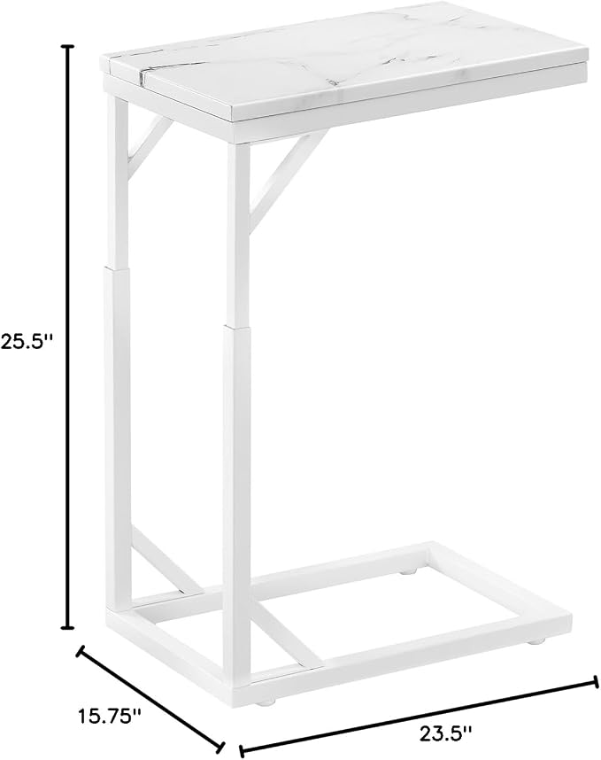 C-Shaped End Table, Small Sofa Table with Metal Frame, Adjustable Height Side Table for Couch, Living Room, Bedroom, Bedside (White, Large)