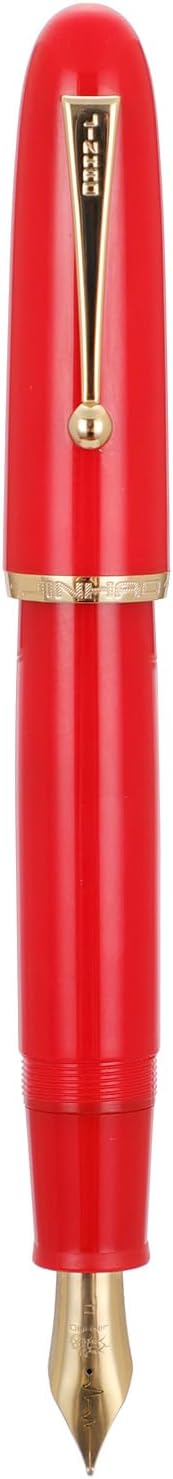 Jinhao 9019 Fountain Pen Dadao Series Heartbeat Nib, #8 Medium Point Red Acrylic Gold Trim with Large Converter