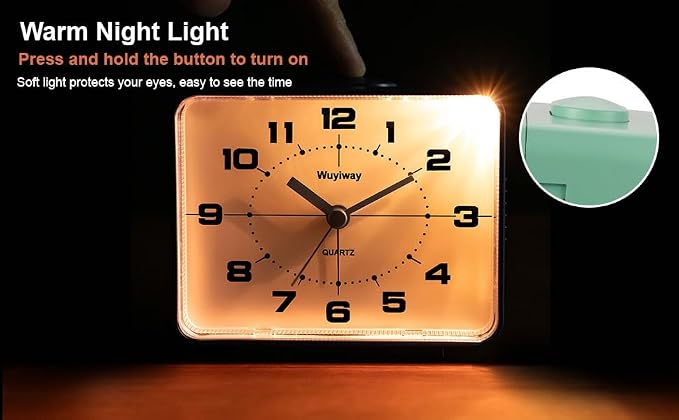 Retro Analog Alarm Clock,Battery Operated,4" Vintage Decor for Bedroom, Nightstand, Bedside, Desk, Table,Silent,Lighted on Demand and Snooze,Ascending Beep Sounds,Easy to Set(Green)