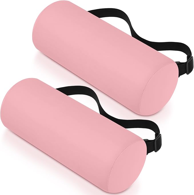 Wenqik 2 Pcs Lumbar Roll Support Pillow Low Back Lumbar Support Office Seat Cushion with Adjustable Strap and Washable Cover for Travel Gaming Chair Car Seat Pain Relief(Pink)