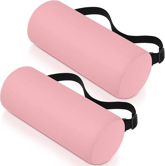Wenqik 2 Pcs Lumbar Roll Support Pillow Low Back Lumbar Support Office Seat Cushion with Adjustable Strap and Washable Cover for Travel Gaming Chair Car Seat Pain Relief(Pink)