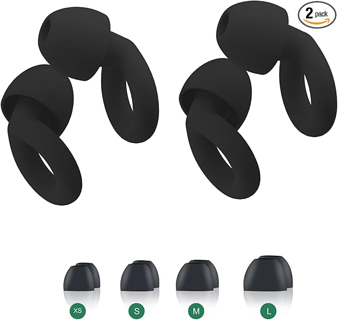2PCS Ear Plugs, 33dB Hearing Protection Noise Canceling Sleep Earbuds, Reusable Silicone Earplugs for Concerts, Deep Concentration, Travel, with Earplug Storage Bag and Earplug Heads-Black
