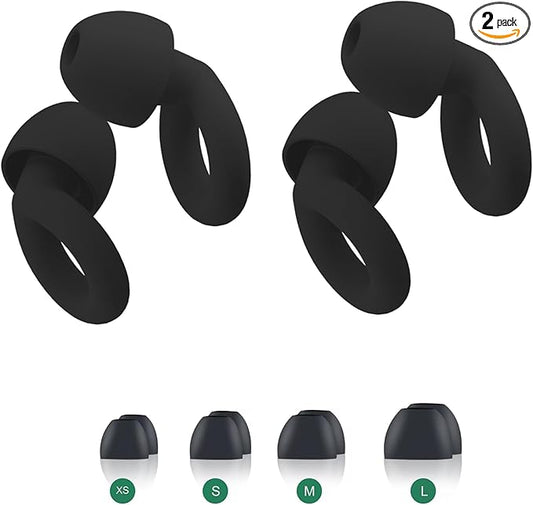 2PCS Ear Plugs, 33dB Hearing Protection Noise Canceling Sleep Earbuds, Reusable Silicone Earplugs for Concerts, Deep Concentration, Travel, with Earplug Storage Bag and Earplug Heads-Black