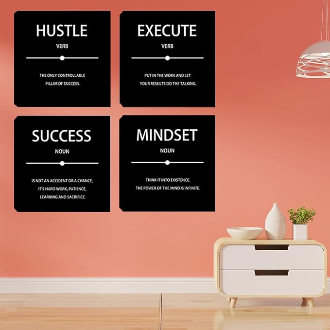 Motivational Hustle Execute Canvas Wall Art Framed Inspirational Quote Success Mindset Canvas Wall Decor Entrepreneurs Positive Painting Prints Poster for Office Workplace Living Room Bedroom Framed