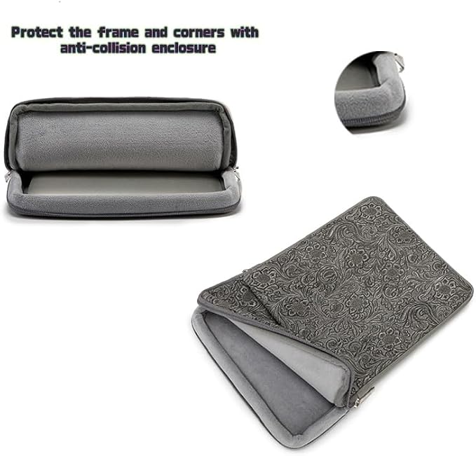 Kinmac 360° Protective Vertical Laptop Sleeve Case Cover Bag (Paisley Grey PU, 15.6 inch-16 inch)