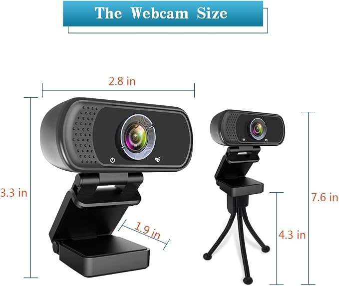 1080P Webcam with Microphone, HD Web Camera with Tripod Stand, Auto Light Correction, Privacy Cover, 110° FOV, Plug&Play Computer USB Camera for Zoom/Teams/Facetime/YouTube/Google Meet/Switch