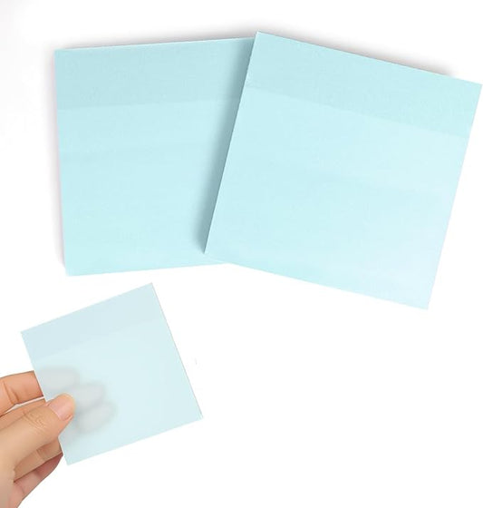MOLOVA Transparent Sticky Notes- 3x3 Inches, 100 Sheets, Self-Stick-Notes, Colorful Clear See Through, Waterproof, Easy to Post for Office, Home, Notebook, Meeting, Reusable (Blue-Classic Pack