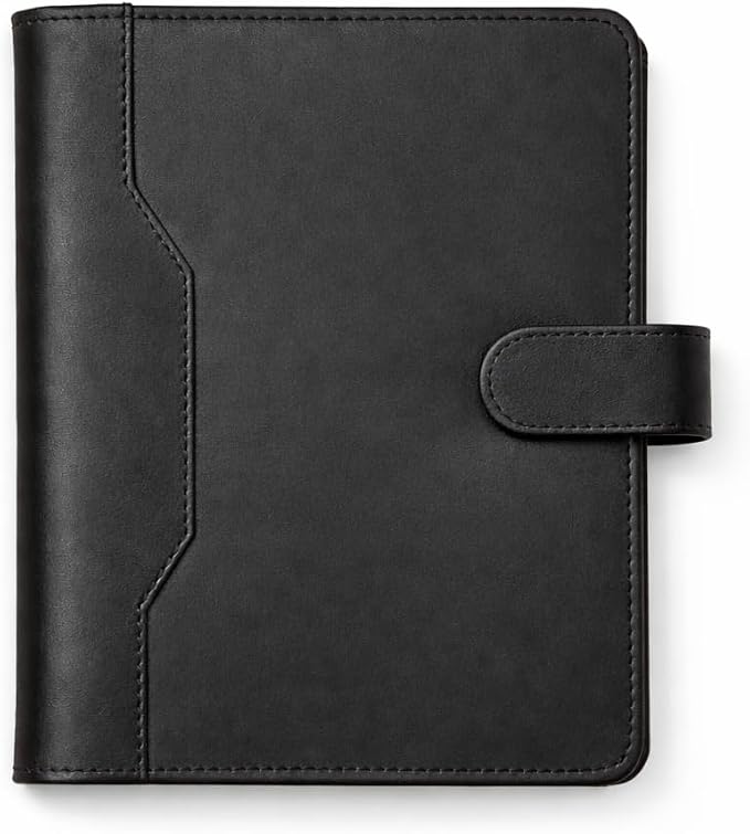 Leather Junior Padfolio 5x8, Small Bifold Business Portfolio Folder for Men & Women, Compact Legal Pad Holder with Pen Loop, Card Holder with Document Pocket, Interview Organizer (Black)