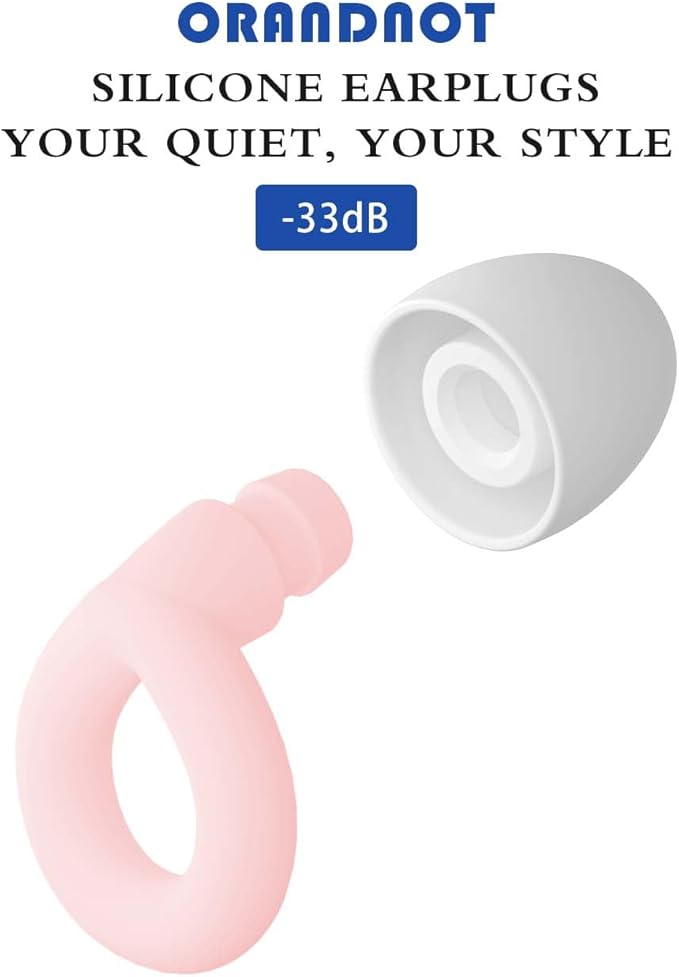 Earplugs for Sleeping, 33db Noise Canceling Ear Plugs, Waterproof Reusable Noise Canceling Earplugs for Concerts, Motorcycles, Travel and Hearing Protection - 8 Ear Tips in XS/S/M/L, Pink
